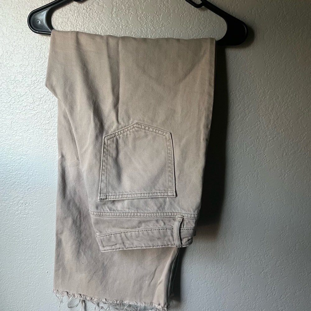 Beige Loose Fit Cotton Pants